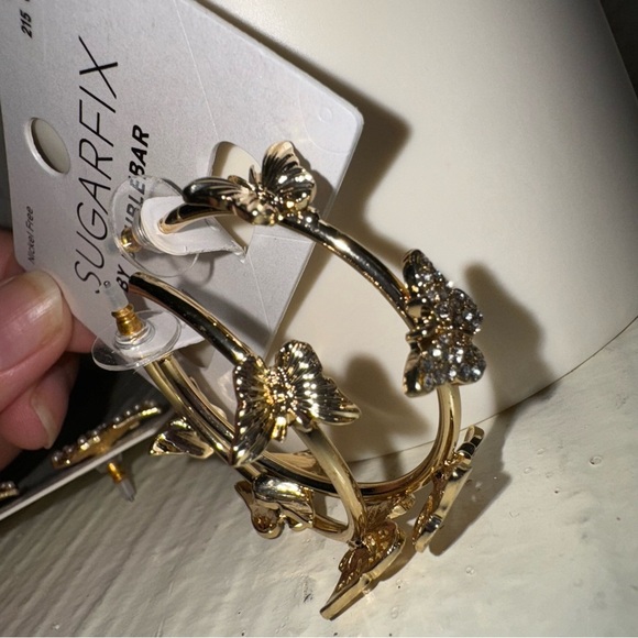 Set of 2 Butterfly Earrings Sugarfix by Baublebar Hoops & Studded Nickle Free - Picture 5 of 8